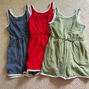 Girls Wonder Nation Kids Sleeveless Romper Trio - Red, Green, Blue